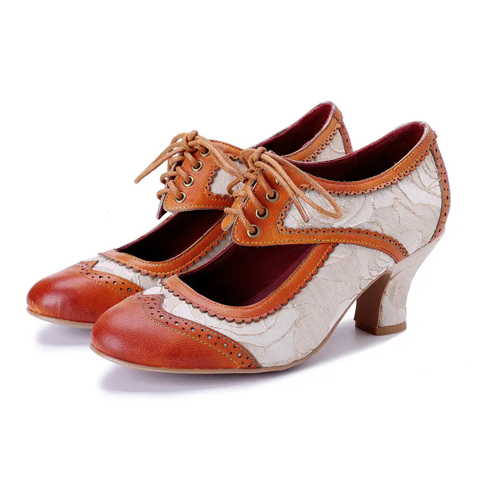 

Socofy Raffan Round Toe Casual Woman Shoe Oxfords Leather Rubber Hollow out High Sandals Drawstring Leather Heeled Sandals