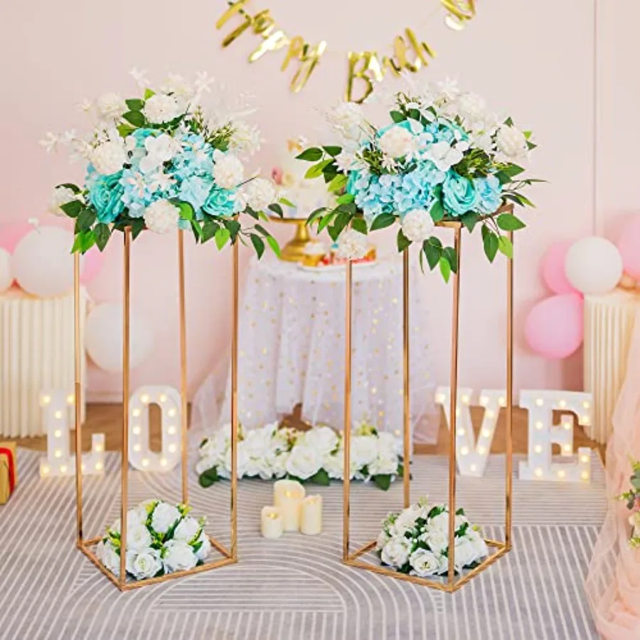 Wedding centerpieces stand: gold metal cube vase holder 31.5in tall 10 pcs elegant metallic finish versatile for floral arrange