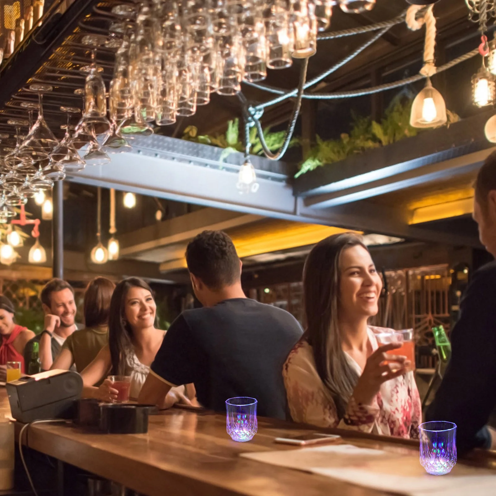 

2Pcs Flashing LED Pineapple Cup Glass Bpa Free Plastic Whisky Mug Exquisite Luminous Drink Holder Bar Use Cup