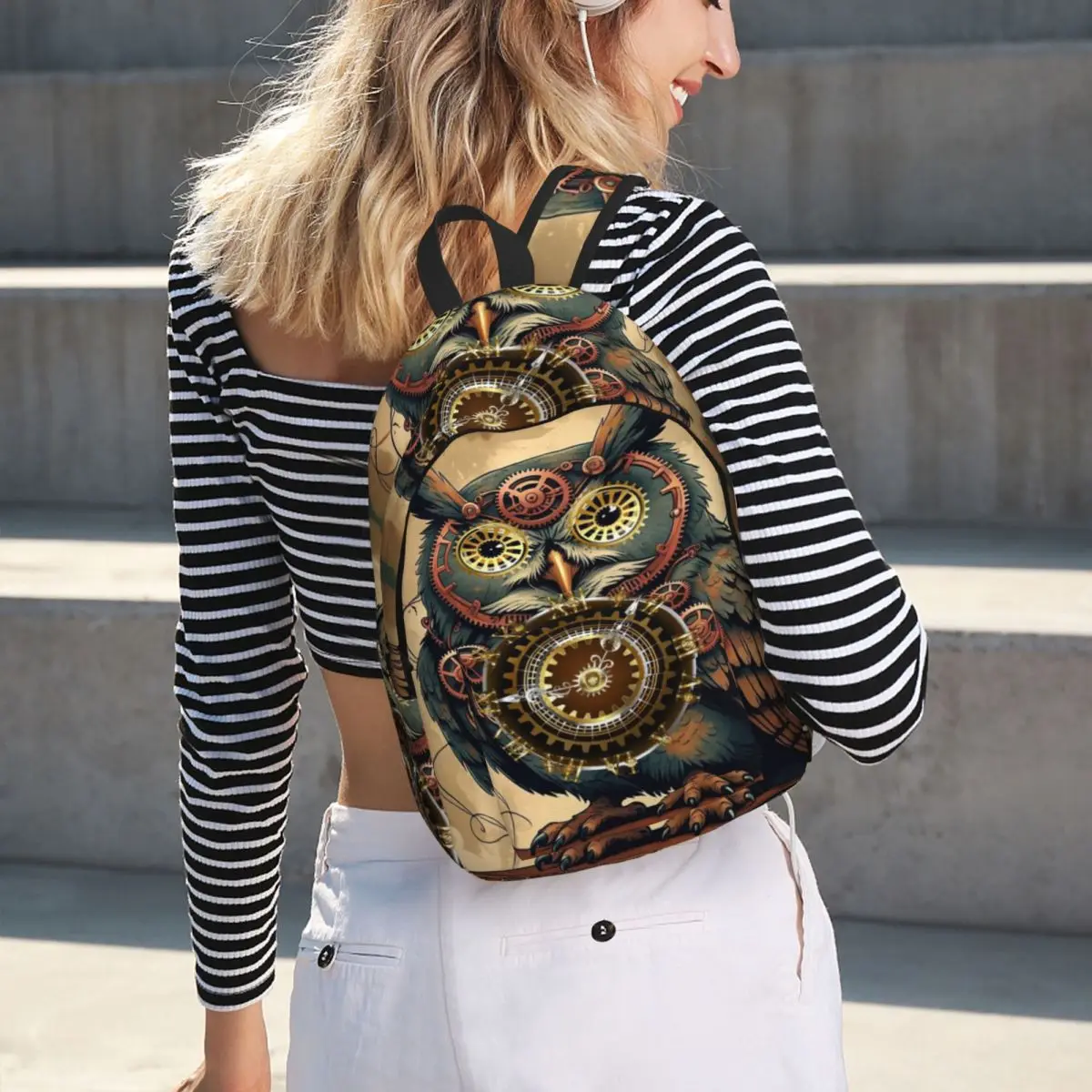 

Steampunk Owl With Clock And Gears Student Backpack School Bag Hiking Travel Daypack for Men Women Bookbag Shoulder Bags
