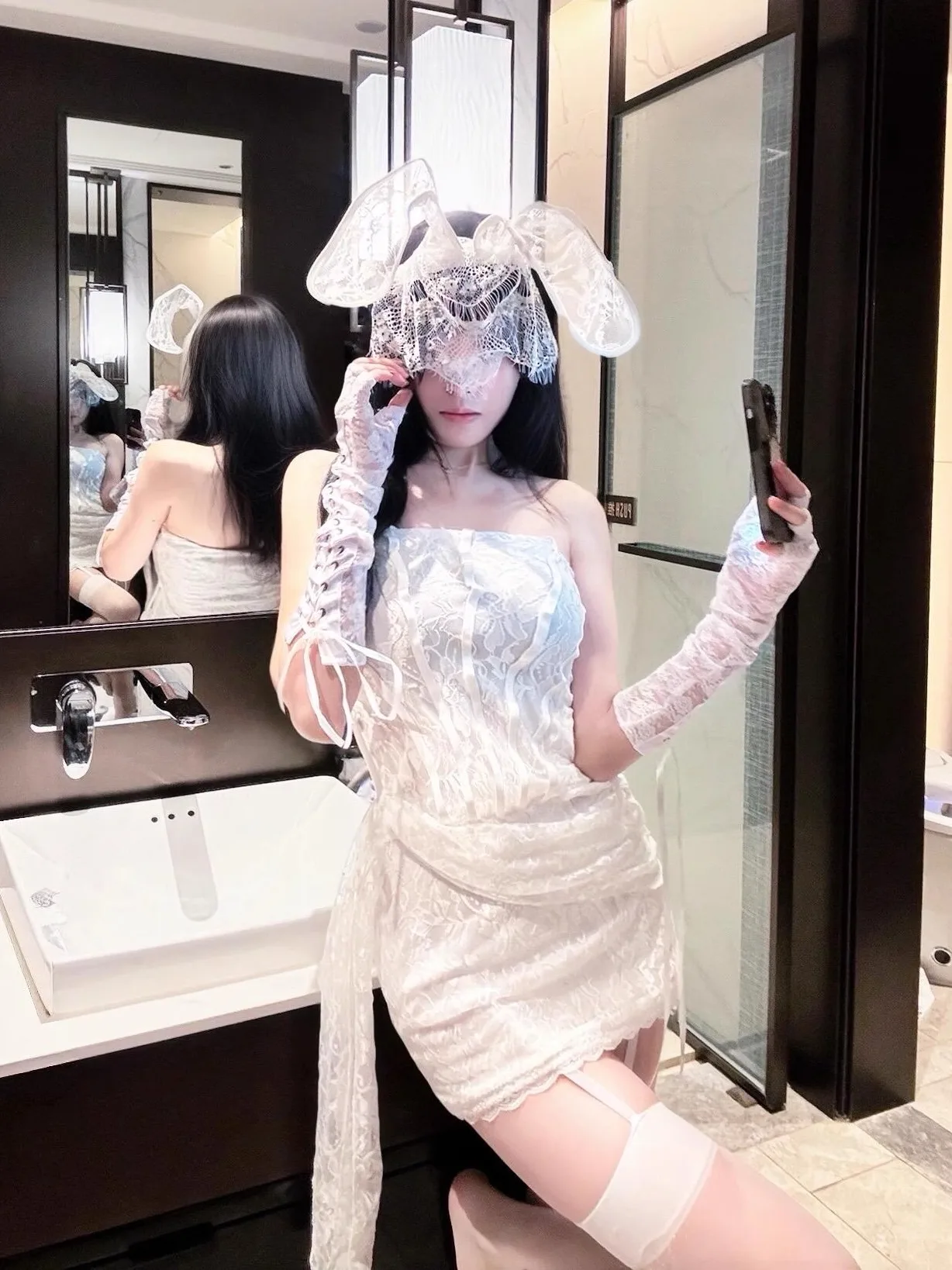 Pure Desire Sle Lace Dr ort Skirt Bunny Girl Cosplay Costume Sexy loween Outfit Trendy Girl's Clothing Set