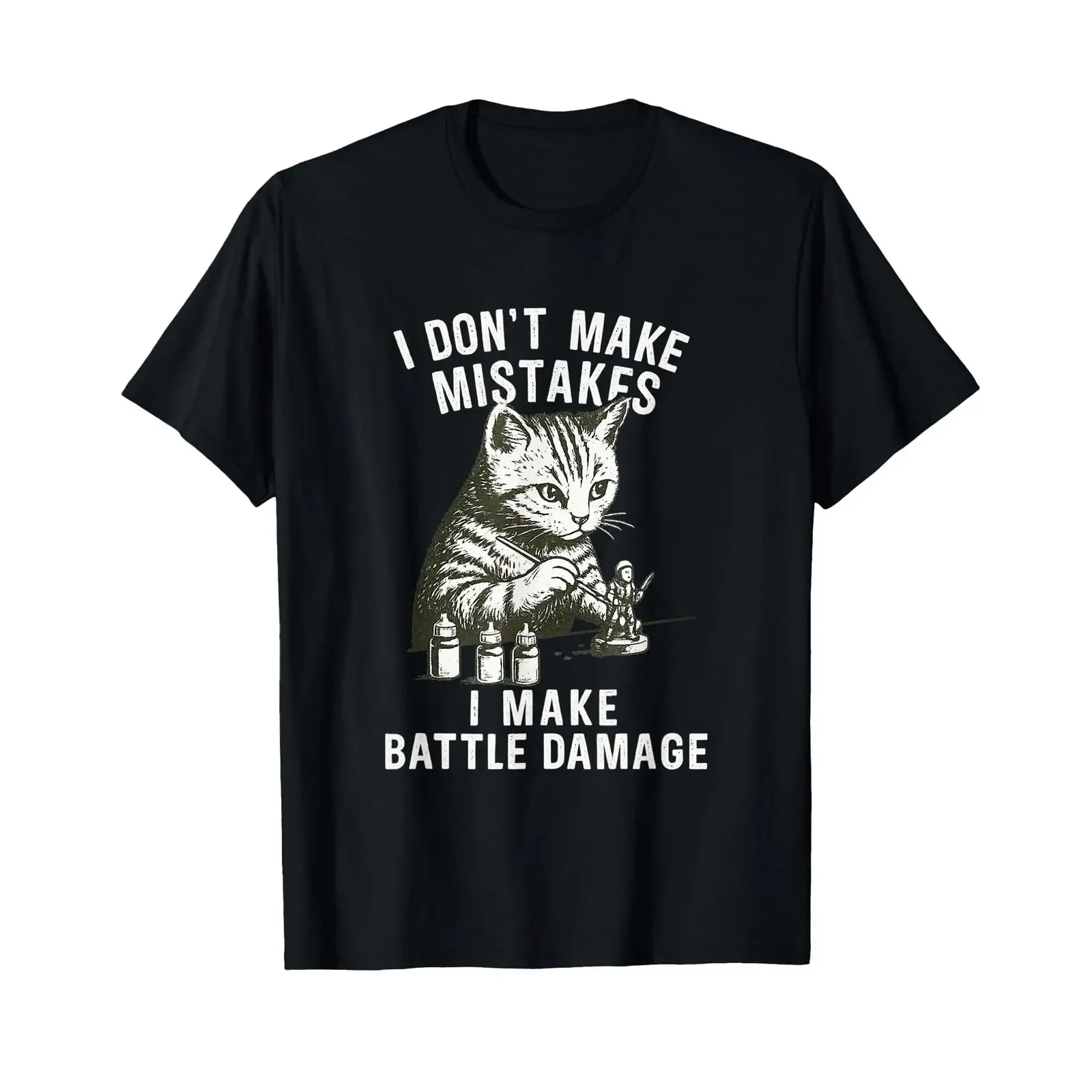 Cat Miniature Painter Battle Damage Funny Painting T Shirt vintage Washed Stretched Unisex Breathable Soft designer clothes