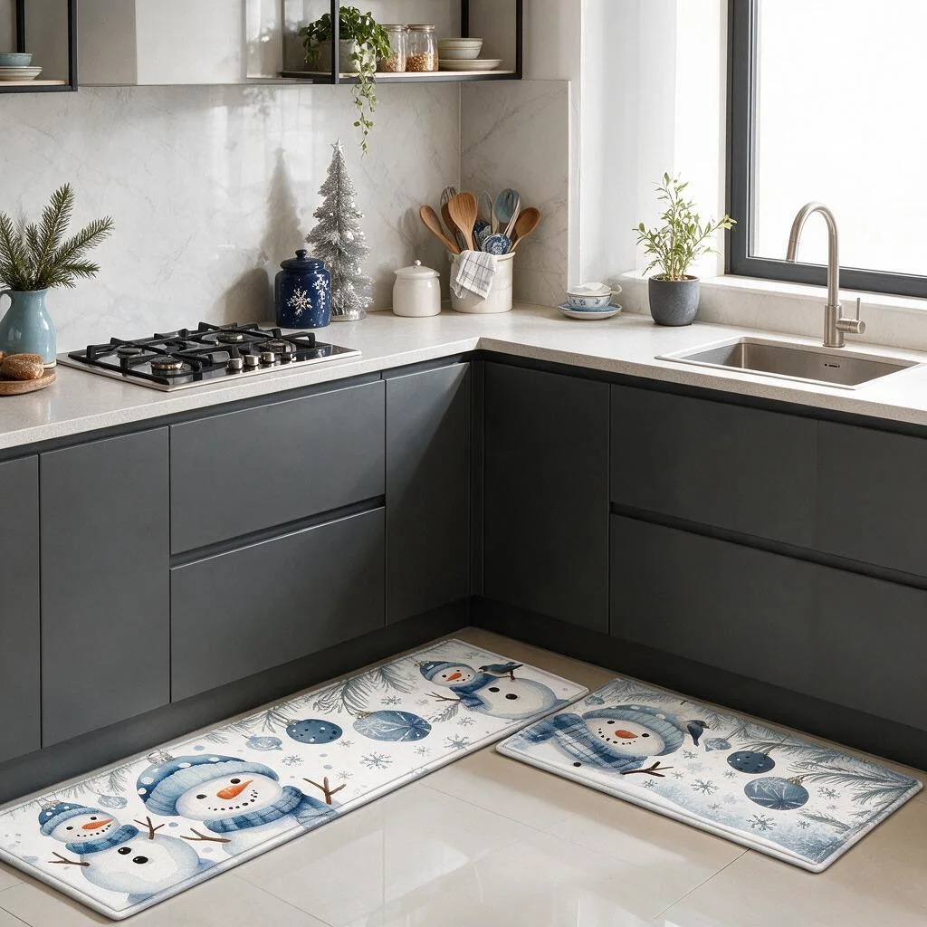 Christmas Kitchen Rug Square with Festive Gift Print Plush Flannel Floor Mat Non Slip Soft Water Absorbent for Bathroom