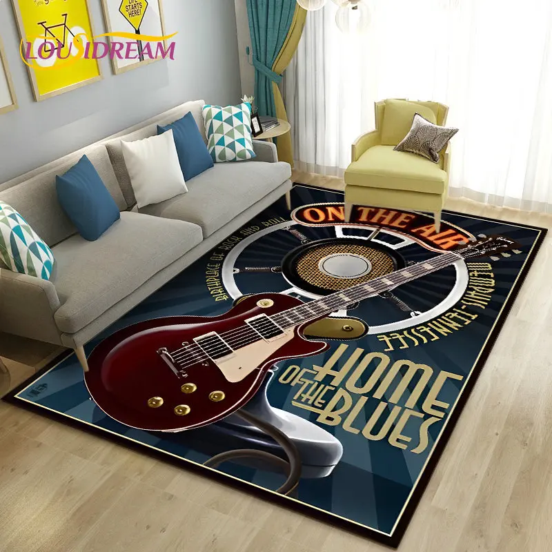 Classical Guitar Electric Guitar Area Rug,Carpet Rug for Living Room Bedroom Sofa Doormat Decoration,Kid Play Non-slip Floor Mat