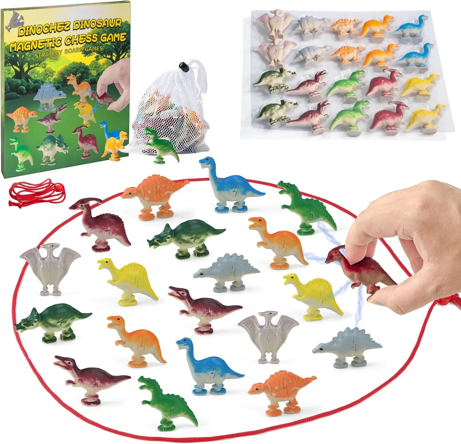 Dinosaur Magnetic Chess Game Set with String Antistress Relief Fidget Toy for Kids Adults Christmas Family Games 20 Pcs Stones