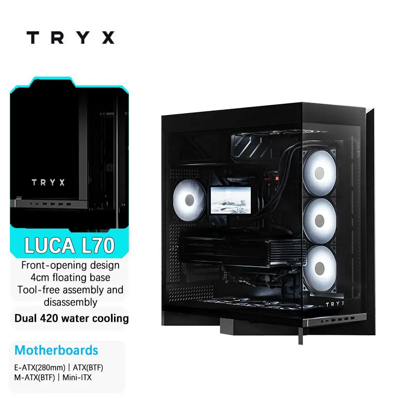 

TRYX LUCA L70 mid-tower EATX chassis 4cm floating base tool-free disassembly supports dual 420 water cooling front door design