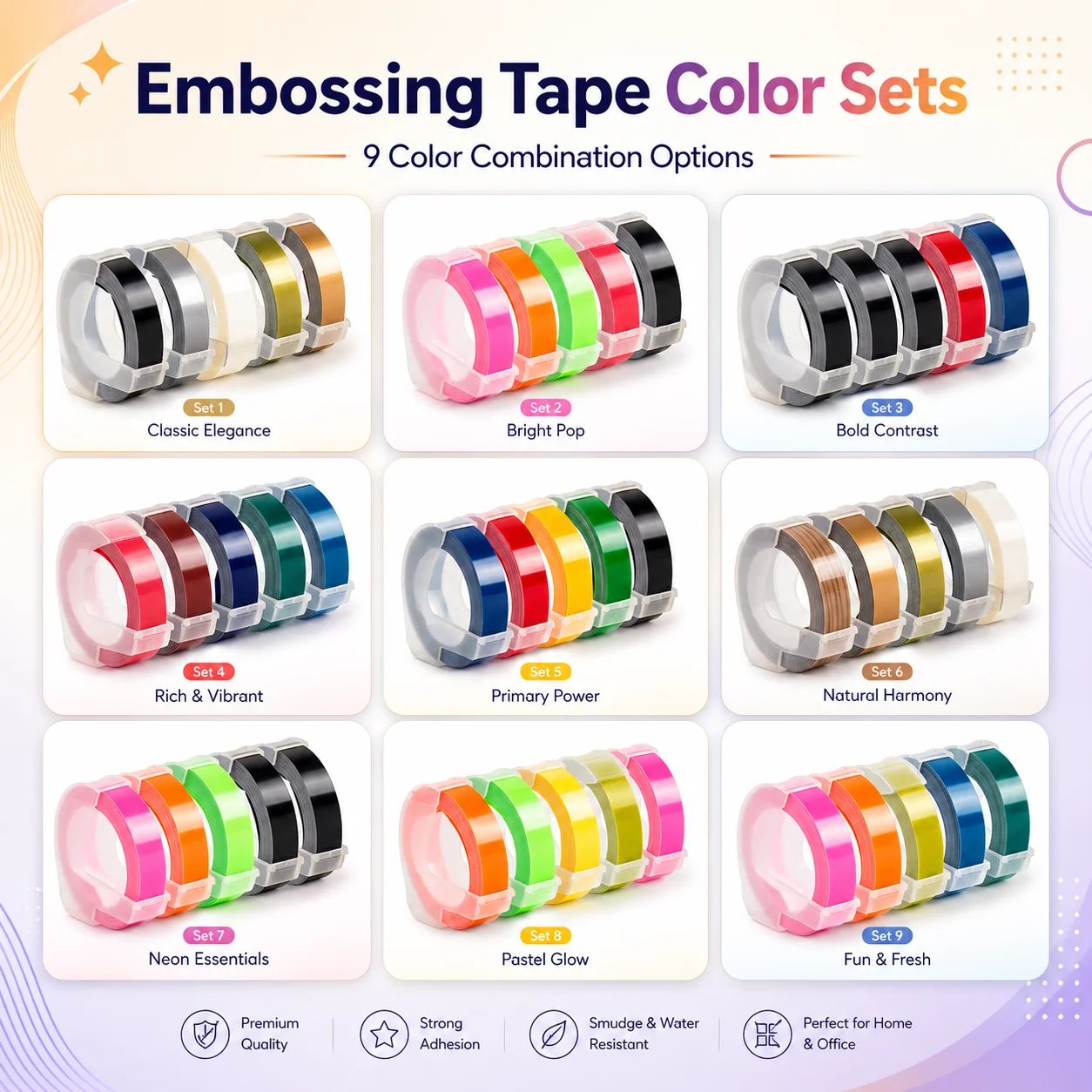 5 Rolls 1 Set 9mm 3D Embossing Label Tape Refills,  Manual Embossing Label , Embossed Tape for 12695 Omega Motex E101 1610 1880