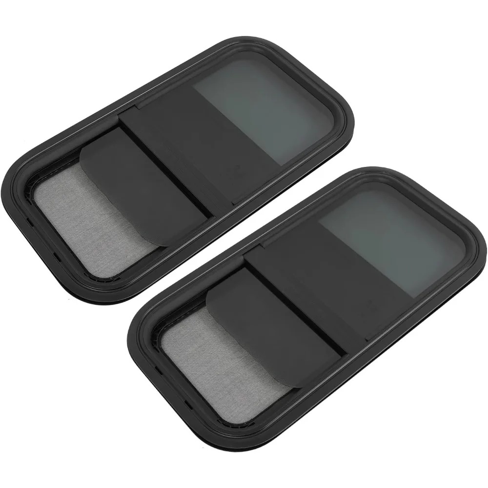 نوافذ RV عمودية، عبوتان، شريحة على شكل دمعة، 12 عريضة × 24 عالية، حامل بمشبك سهل، للمقطورات والمعسكر