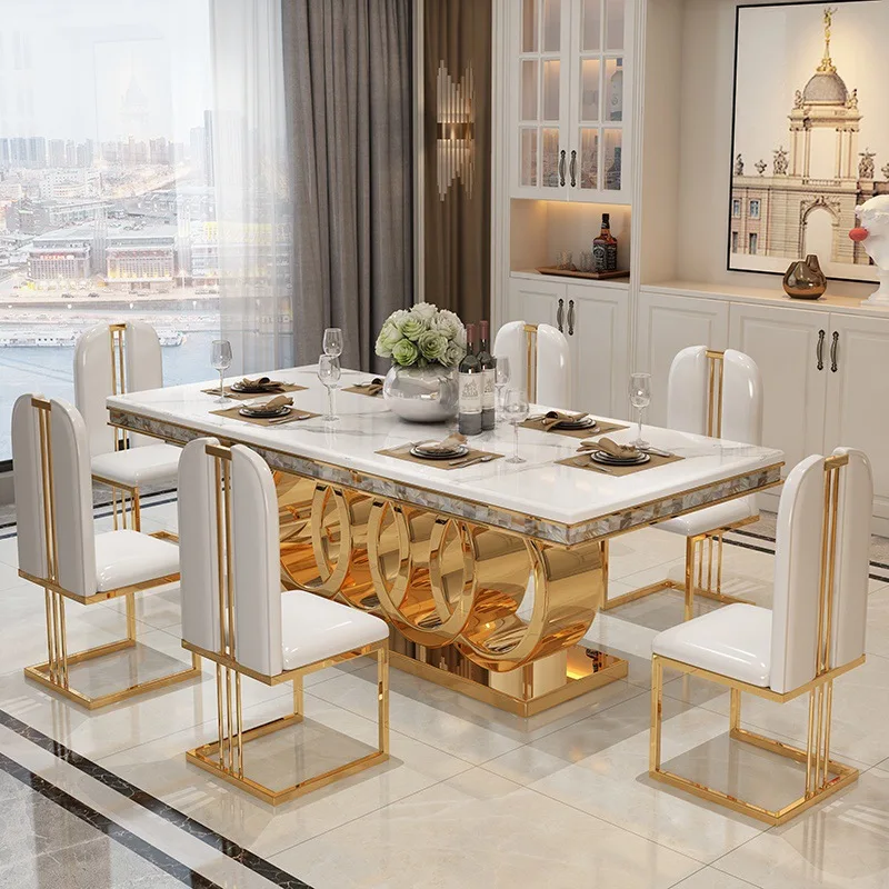 Light luxury marble dining table stainless steel