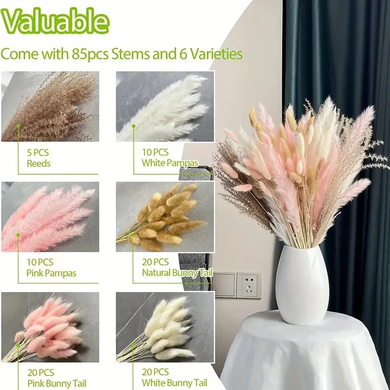 34/109PCS Natural Dried Pampas Grass Bouquet for Boho Home Decor Wedding Floral Arrangements Room Tables Decoration Accessories