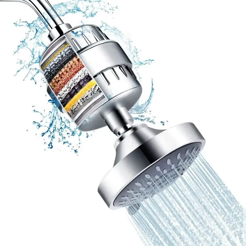 for Modern High Pressure 5 Spray Chrome Shower Head with 15 Stage Filter Water Softener Wall Mounted Eco Friendly for