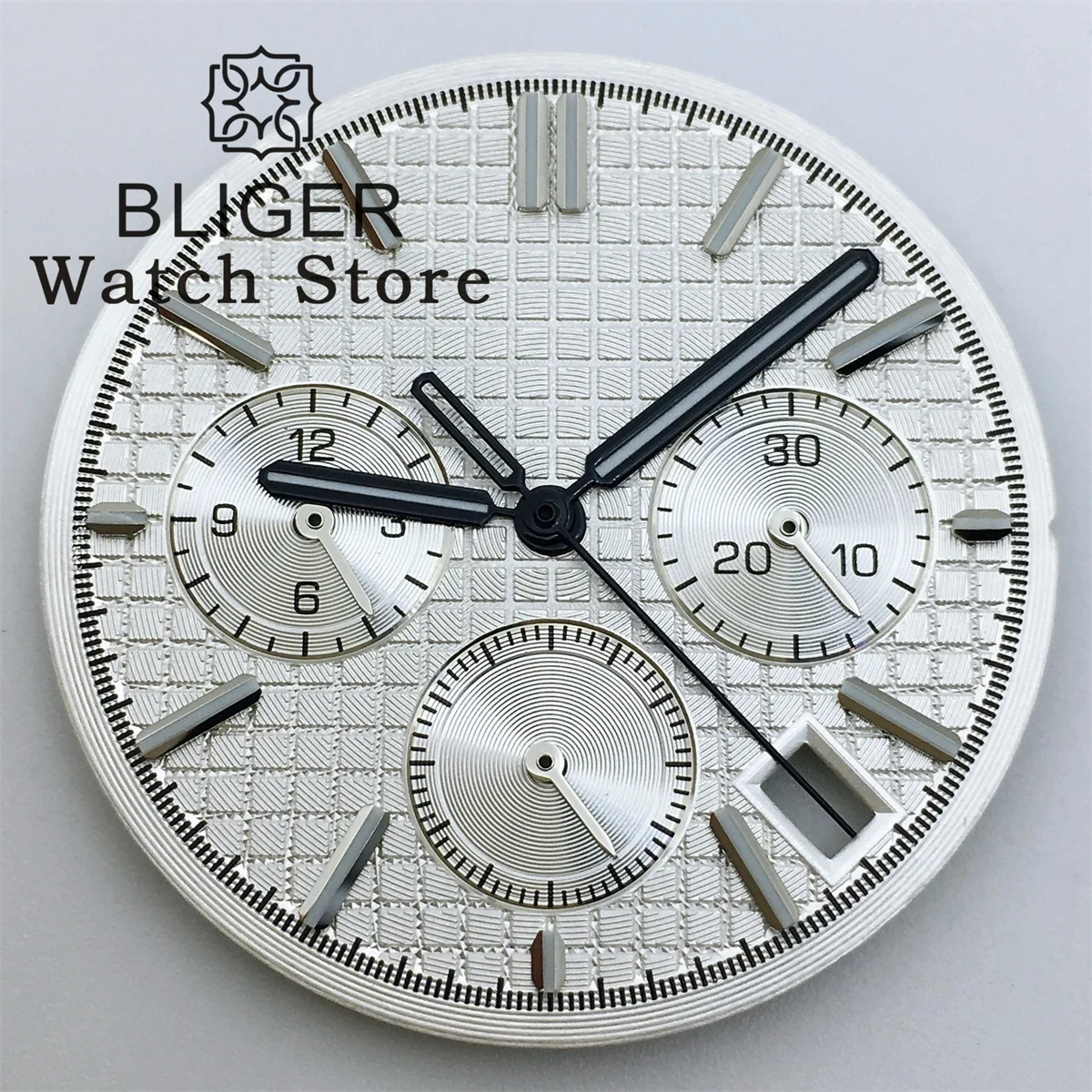 BLIGER VK63 Date window Dial 31.5mm Black White Blue Green Gray Dial With Hands Green Luminous Fit VK63 VK64 Movement