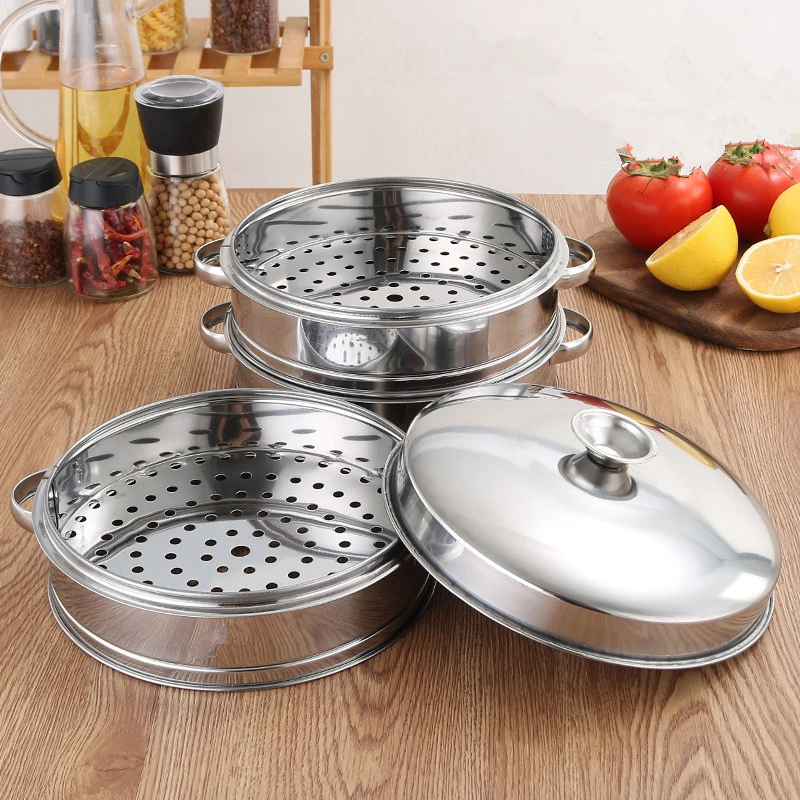 16-22cm Stainless Steel Steamer for Dumplings with Handle Rice Pressure Cooker Pot Steaming Grid Tray Kitchen Cooking Accessorie