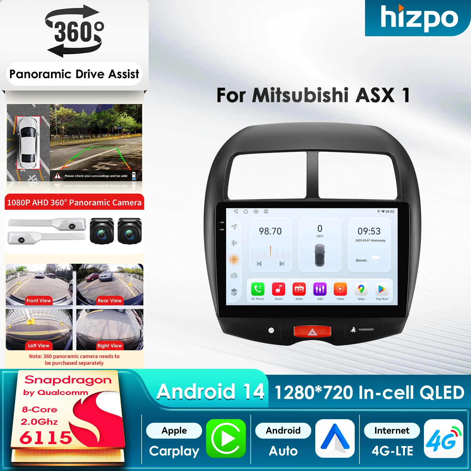 

Автомобильный мультимедийный плеер Hizpo для Android на базе Snapdragon для Mitsubishi ASX 1 2010-2018 с GPS, Carplay, 4G и интеллектуальным экраном AI