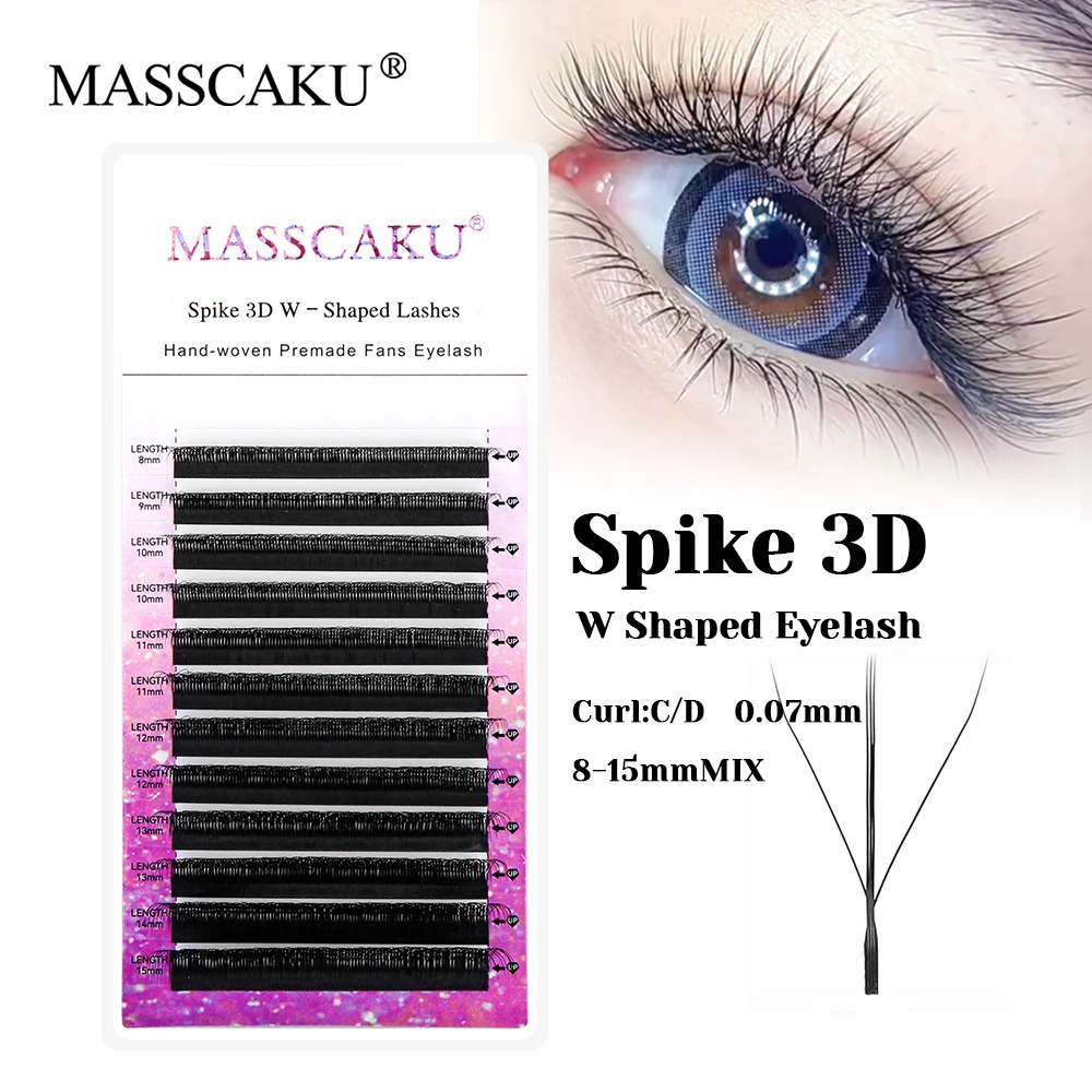 MASSCAKU New 3D W Sandwich Eyelashes Extensions Mix Length 0.07mm Thickness Rapid Grafting Long-Lasting Fan Eye Lashes for Salon