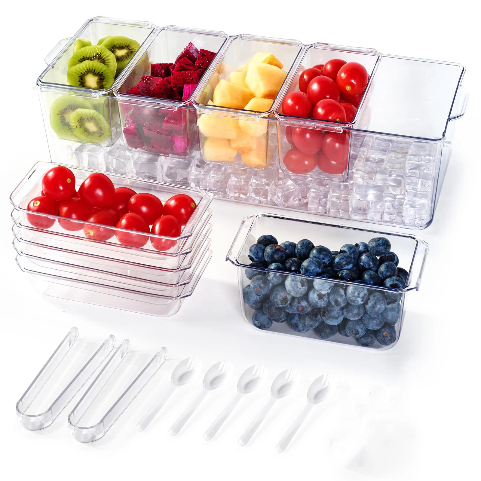 Chilled Condiment Tray Server with 5 Containers and Removable Compartments  Clear Garnish Serving Platter for Bar Accessories
