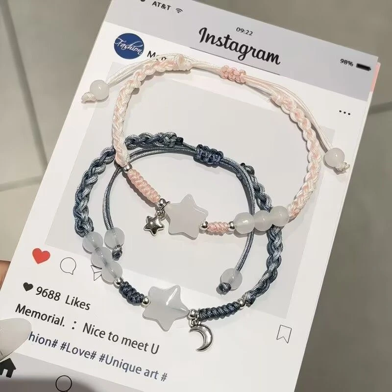 Glückliches Niedliches Stern-Mond-Beste-Freundinnen-Armband für Frauen Y2K Ästhetisches Geflochtenes Seil-Freundschaftsarmband Modisches Accessoire Schmuckgeschenk – Detail 8