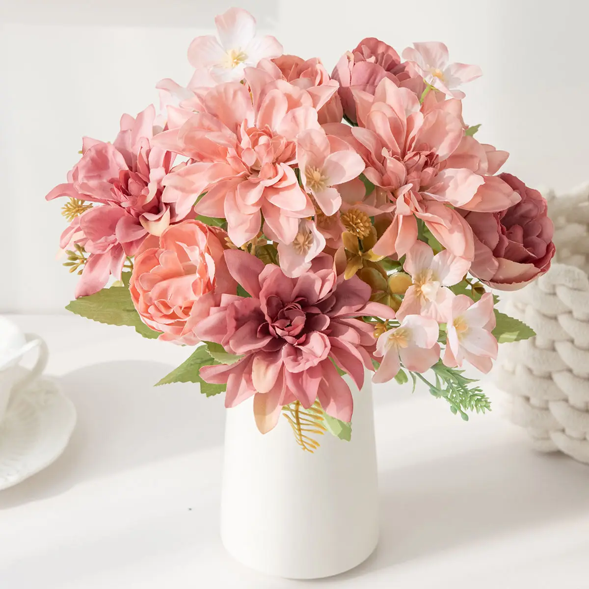 Künstliche Blumen aus Seide, Dahlie, Pfingstrose, hochwertiger Valentinstag, Hochzeit, Brautstrauß, Heimzimmer, Tisch, DIY-Geschenkbox, schöne Dekoration