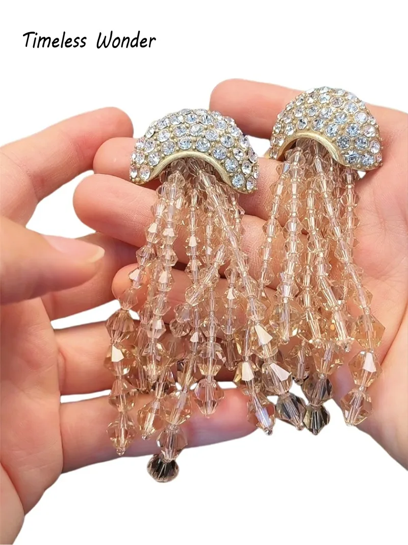 

Timeless Wonder Fancy Zircon Beaded Tassel Clip on Earrings for Women Designer Jewelry Runway Gift Brincos Statement Top 4265