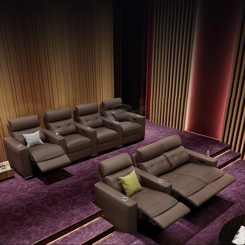 Villa Private Home Theater Video Room Leather Sofa Video Hall Electric Multifunctional Sofa