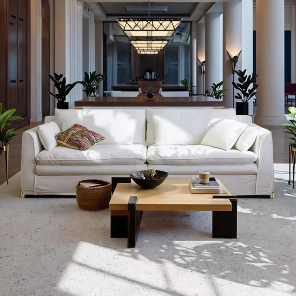 # Minimalistisches Villa-Apartment Modulares Ecksofa-Set Schwammgefüllt Waschbare Baumwoll-Leinen-Polsterung Wabi-Sabi-Inspiriertes Design