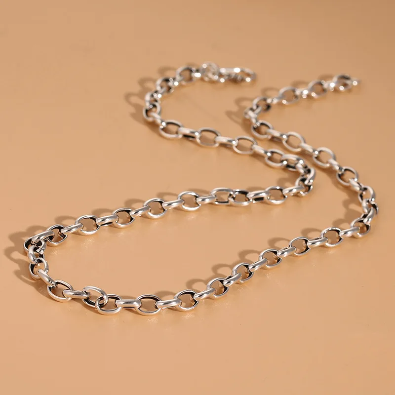 

S925 thai silver retro personalized o-shaped ball buckle collarbone necklace for men and women ins simple style popular jewelry