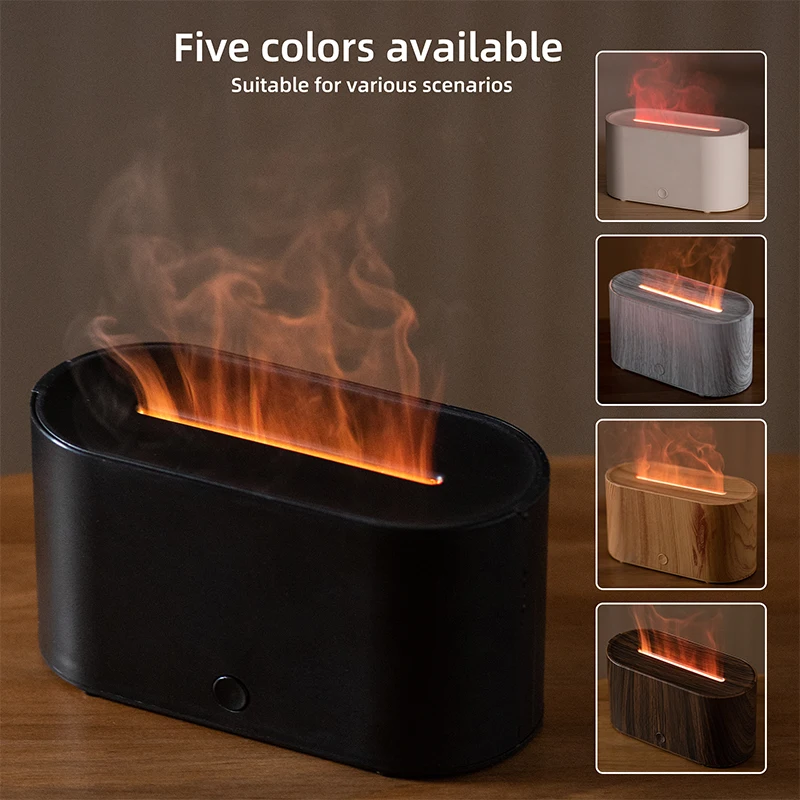 

Creative simulation flame aromatherapy machine wood grain household mini intelligent essential oil tabletop flame humidifier