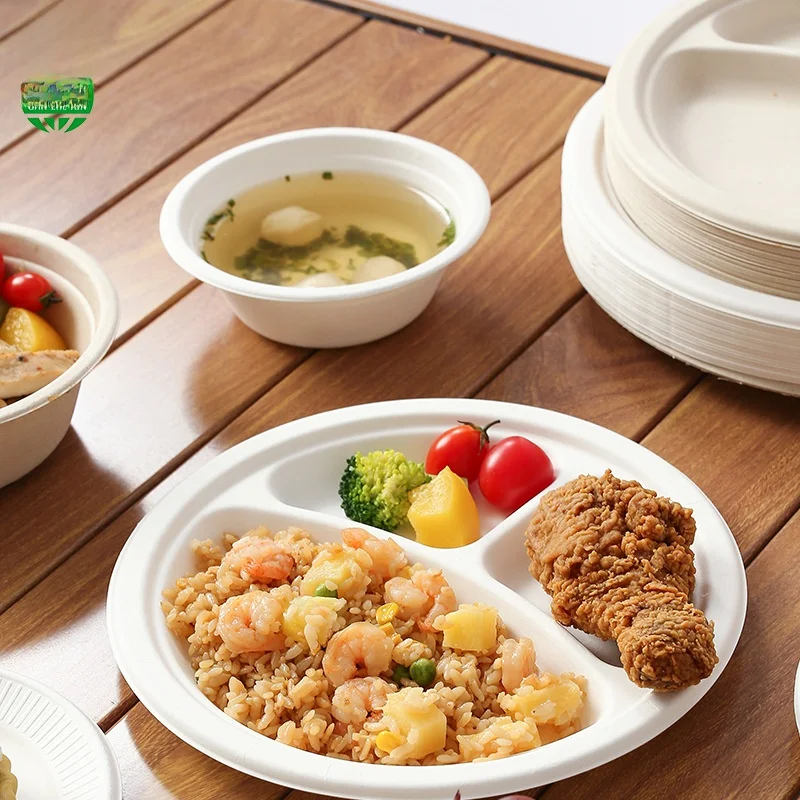 Biodegradable Sago Slurry Paper Bowls And Plates for Barbecue Birthday Cake Hot Pot Soup  Bone Dinner Bowls round Pl...