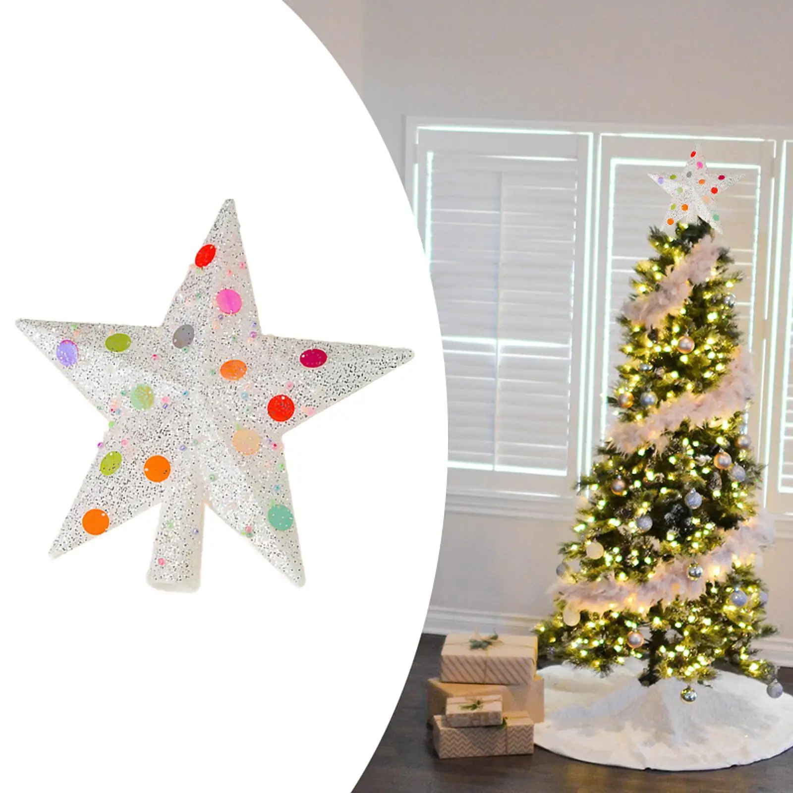 Xmas Decoration 8inch Glitter Christmas Star Tree Topper Accessories Holiday Decor