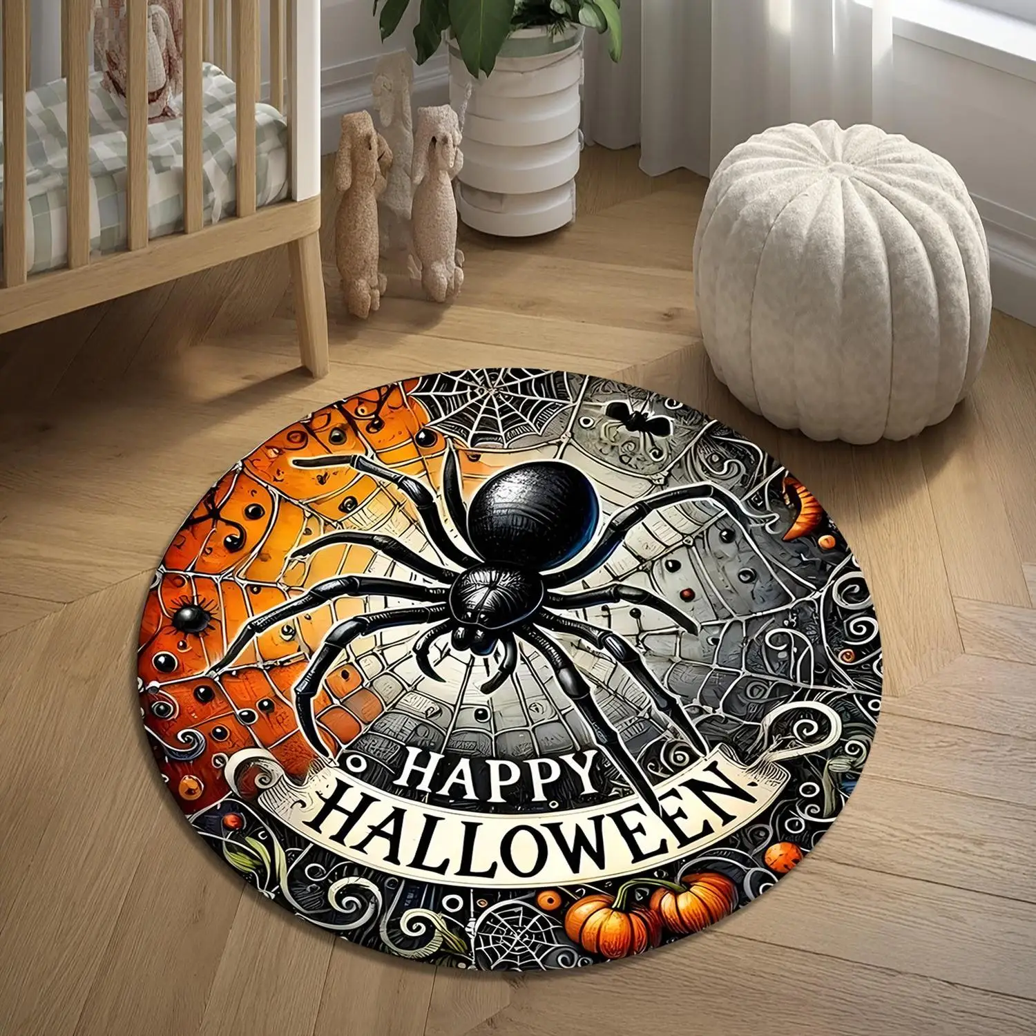 【Room Decoration Carpet】Halloween Spider Round Carpet, Gothic Round Carpet, Spooky Autumn Floor Decoration