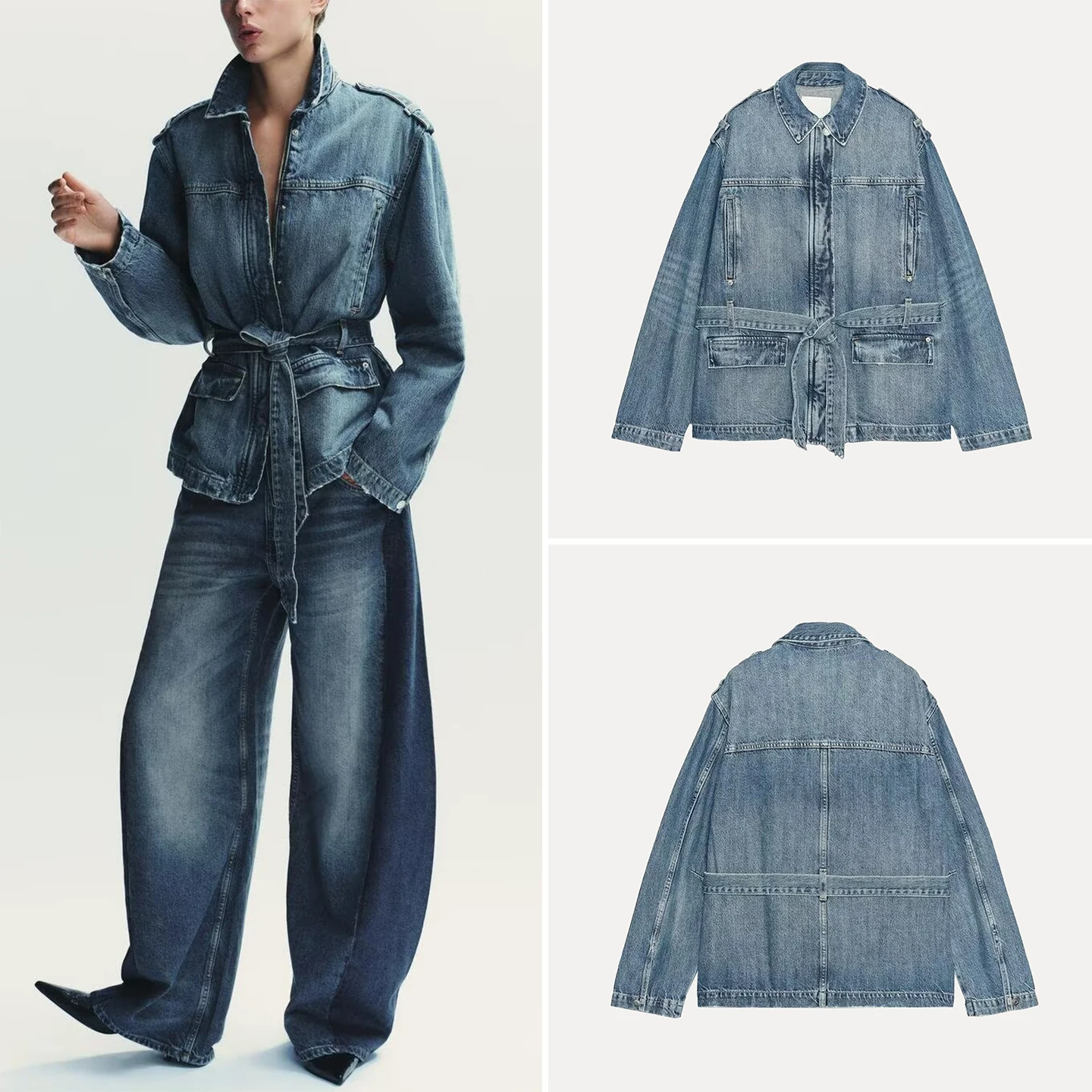 

Женское джинсовое джинсовое платье Ele Long Faion, осень 2023, верхняя одежда со стойкой, женское пальто из другого материала