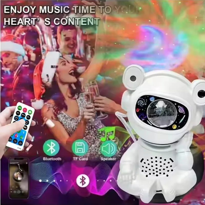 宇宙飛行士ギャラクシースタープロジェクターナイトライト-led-rgb-アンビエントランプ-bluetoothスピーカー付き-室内装飾-子供用クリスマスギフト
