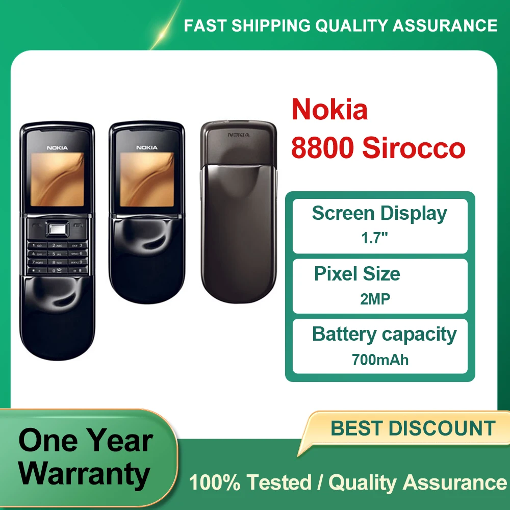 هاتف Nokia 8800 Sirocco المجدد المفتوح بدقة 2 ميجابكسل ومكبر الصوت ولوحة المفاتيح العبرية العربية الروسية وحالة جيدة