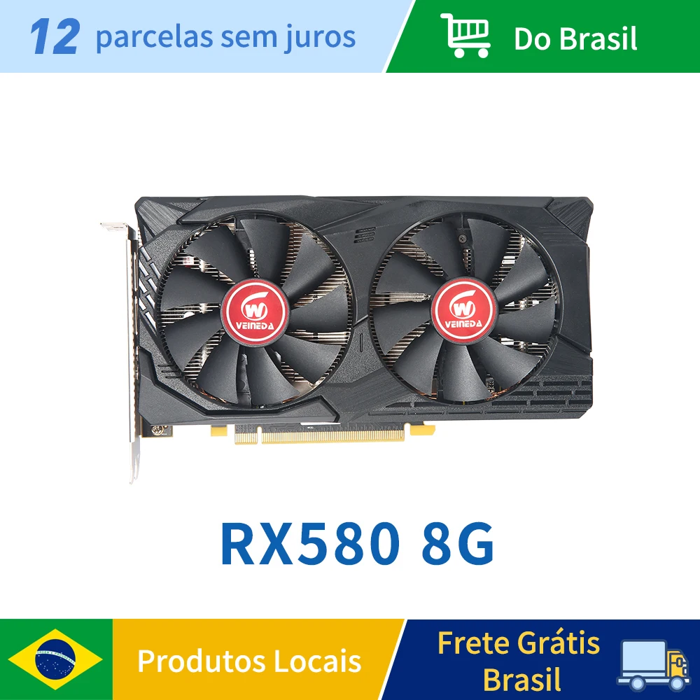 بطاقة رسومات VEINEDA RX 580 8GB 2048SP Placa De Video Gaming GDDR5 256Bit PCI Express 3.0 × 16 Radeon GPU rx580 8g