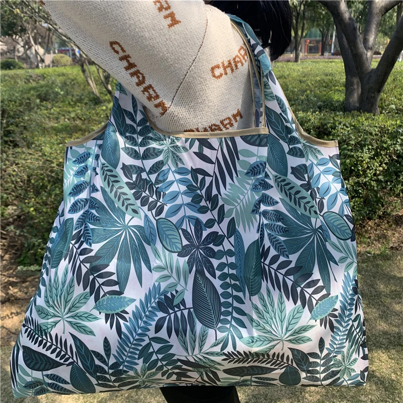 Foldable Eco Shopper Bag Fashion Printing Large Capacity Shopping Tote Bags Reusable Grocery Storage Pouch for Travel Convenient