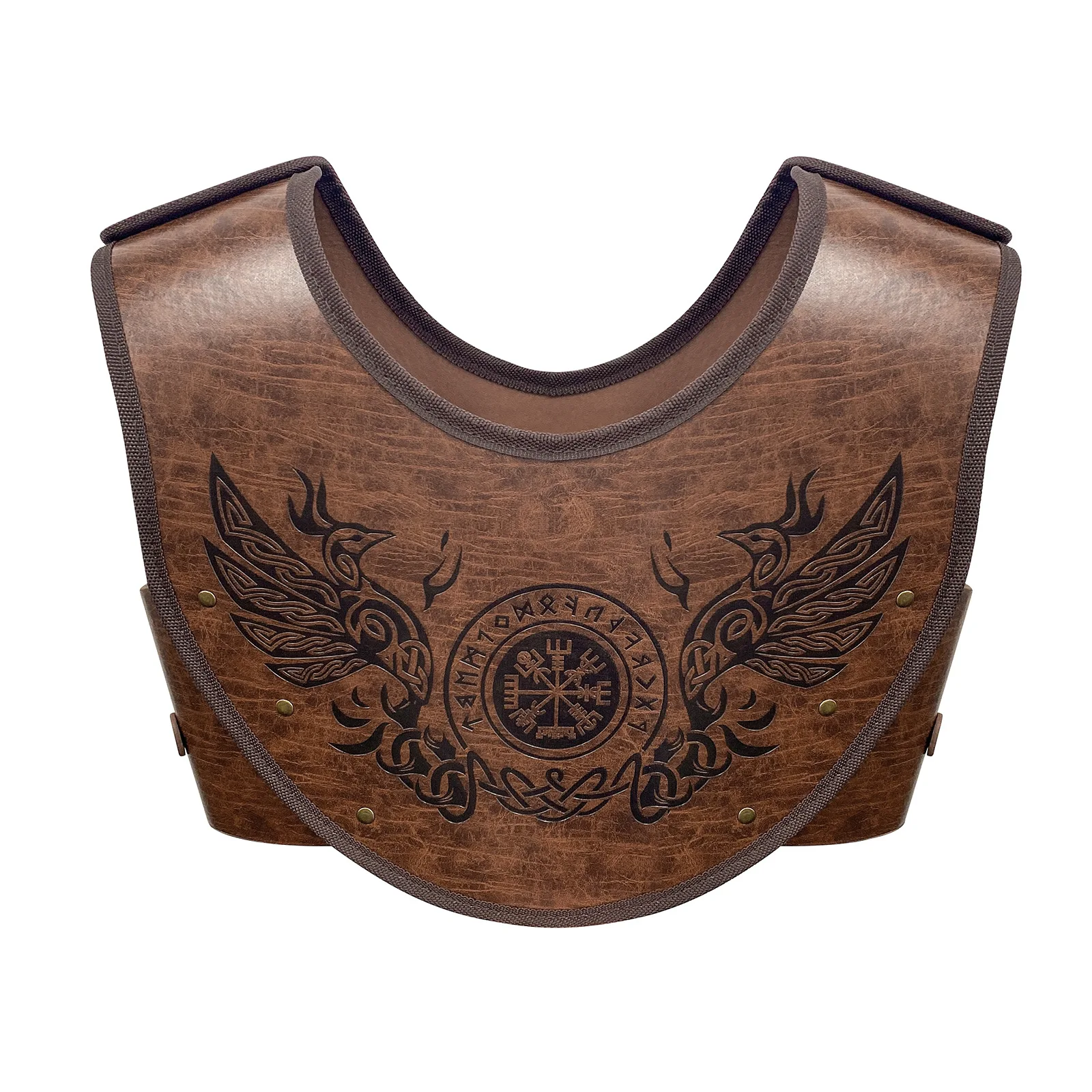 Men's Nordic Phoenix Embossed Leather Armor Viking Style Compass Attached Chest Armor Retro Knight Cosplay Half Body Armor Men