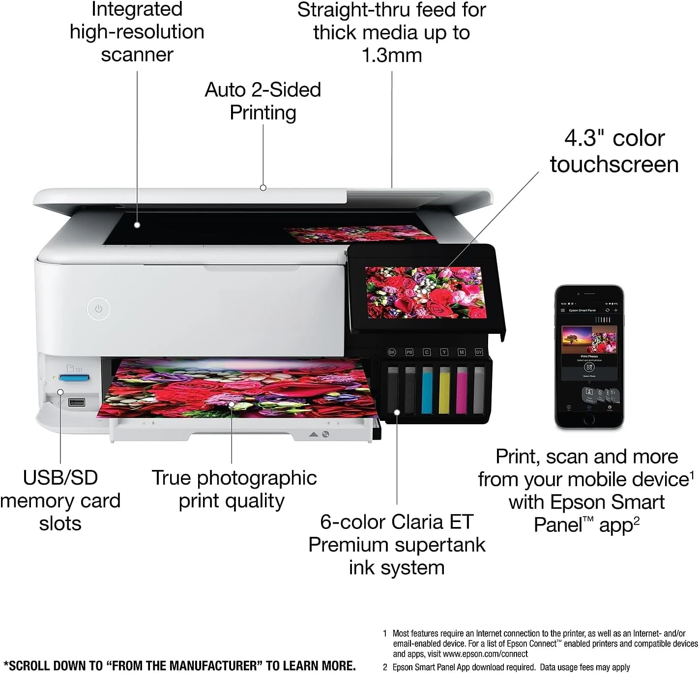 Kabelloser All-in-One-Supertank-Farbdrucker mit Scanner, Kopierer, Ethernet und 4,3-Zoll-Farb-Touchscreen