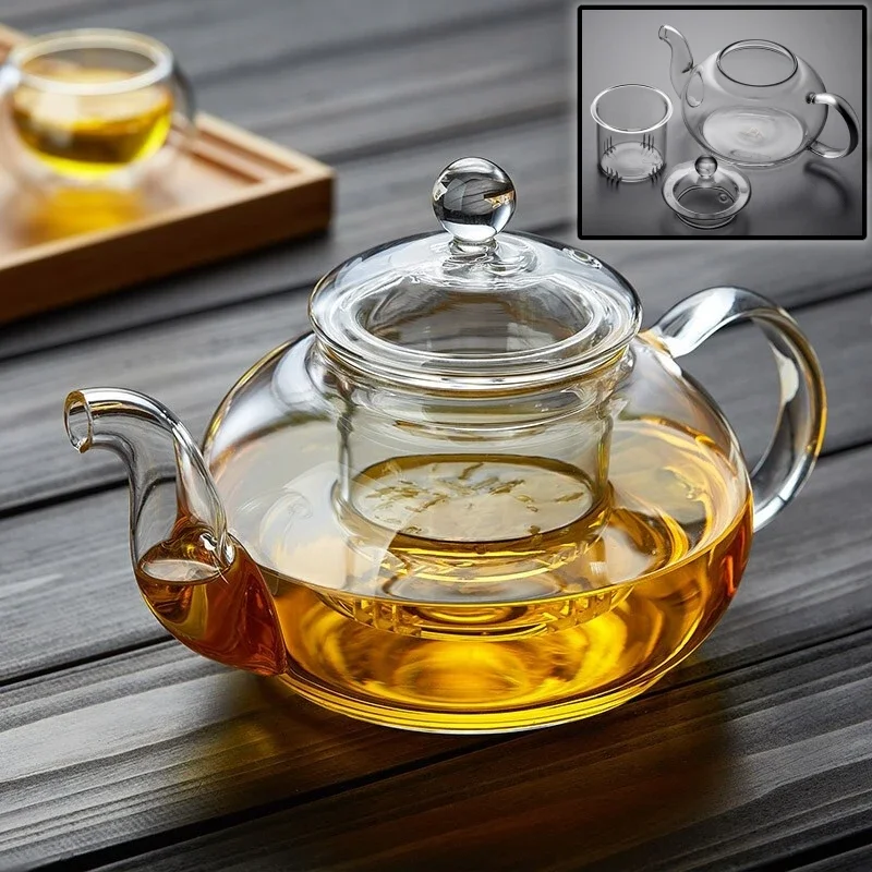 400ml/1000ml Glass Teapot Filterable Heat-resistant Thickened High Borosilicate Durable Flower Tea Pot Heatable Puer Oolong Pot