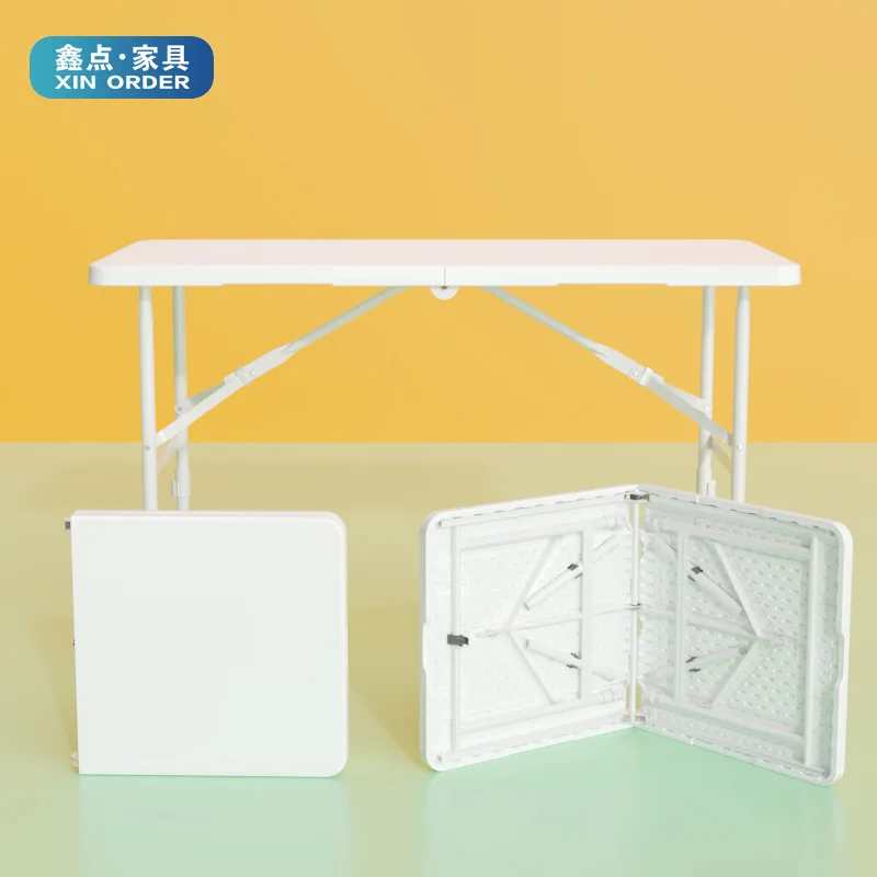 Portable Folding Camping Table 4-Level Height Adjustable Waterproof Oil-Proof Plastic Desk for Outdoor Picnic Market