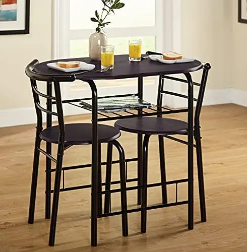 

3 Piece Round Dining Room Set for 2 Space Saving Small with Chairs Kitchen, Room, Breakfast,Compact w/Steel Frame, Built-in Win