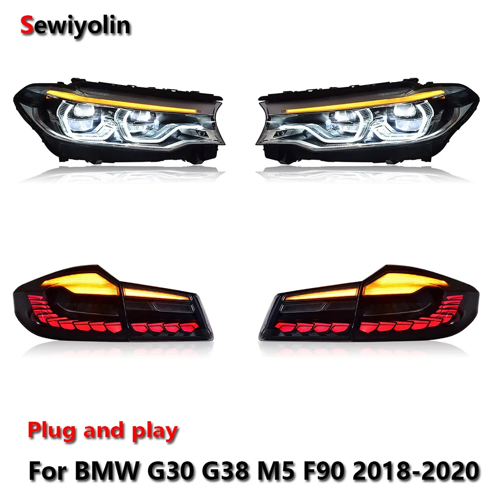 

Car LED Headlight + Tail Light Assemblies For BMW G30 G38 M5 F90 2018-2020 Auto Fog DRL Brake Turn Signal Lamp Plug and Play