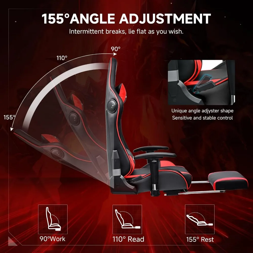 Ergonomic Gaming Chair with Bluetooth Speakers, Adjustable Backrest, 3D Armrests, Footrest for Gamers view 6