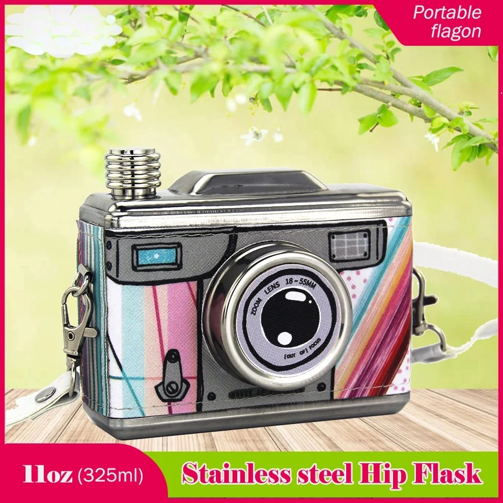 New arrivals Camera hip flask, stainless steel small flagon, Portable outdoor wine bottle, Russian creative wine set, 11oz