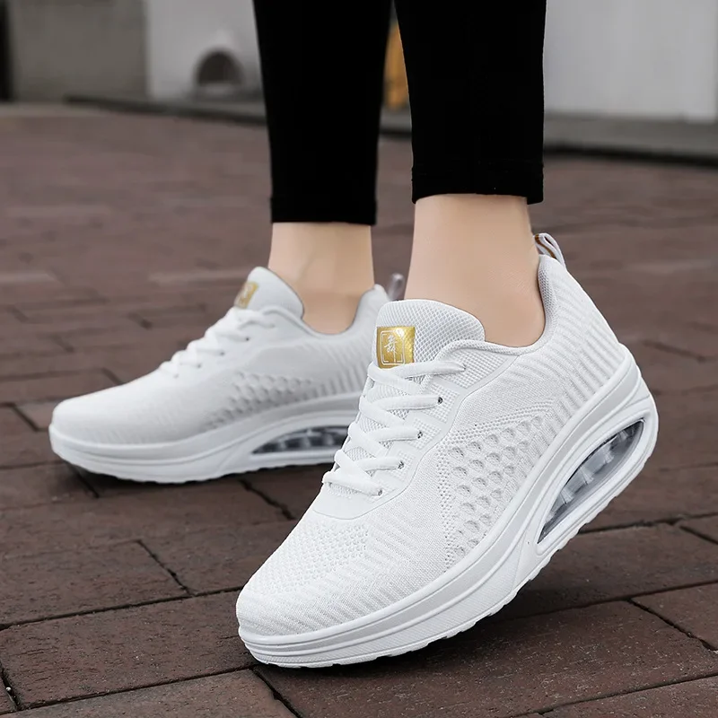 New Tendon Bottom Rocking Shoes Thick Bottom Square Dance Walking Shoes Spring and Summer White Shoes Four Seasons Tenis Sports