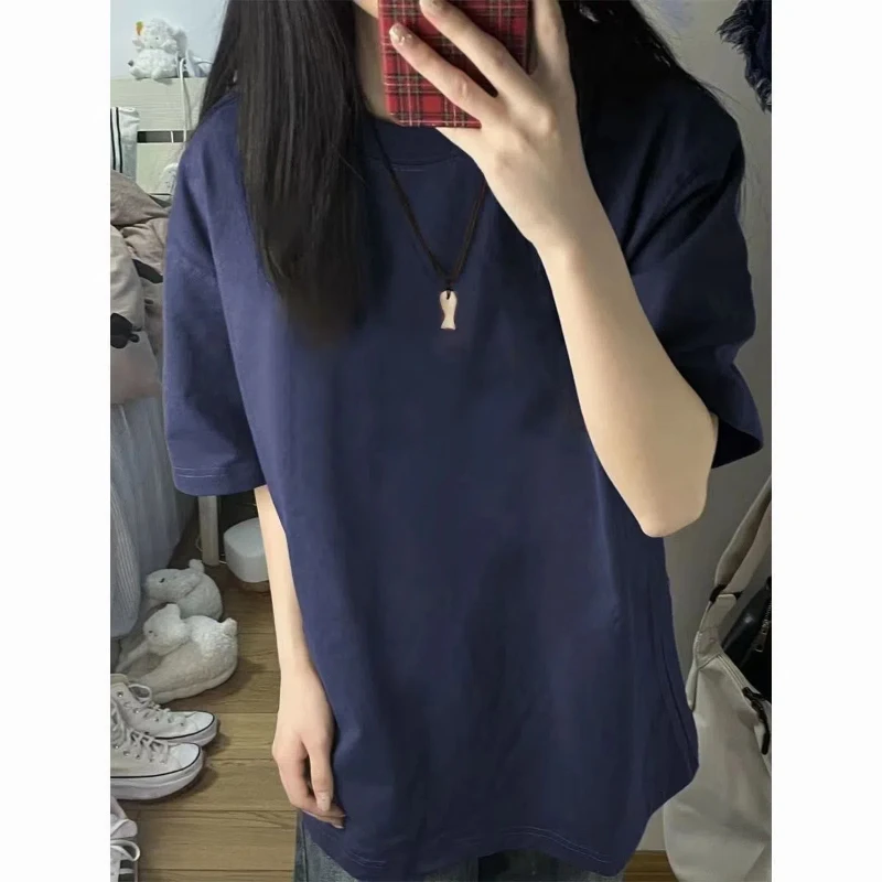 

Pure Cotton Summer New Solid Color Short-sleeved T-shirt for Men and Women Loose Versatile Half-sleeved Tops Trendy