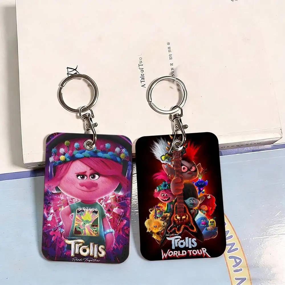 Cartoon T-Trolls Style PU Access Card Holder with Keychain - Executive Protection for Bank card,Subway, Bus Card case