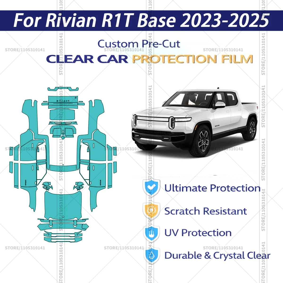 

For Rivian-R1T-Base-2023-2025 Pre-Cut Paint Protection Film PPF Transparent Car Film Professional Automotive PPF Full Vehicle
