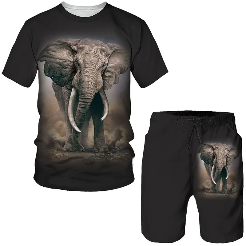 

Летние футболки с 3D принтом животных и слона, комплекты с шортами, мужские спортивные костюмы, футболка большого размера с короткими рукавами, комплект брюк, костюмы, одежда