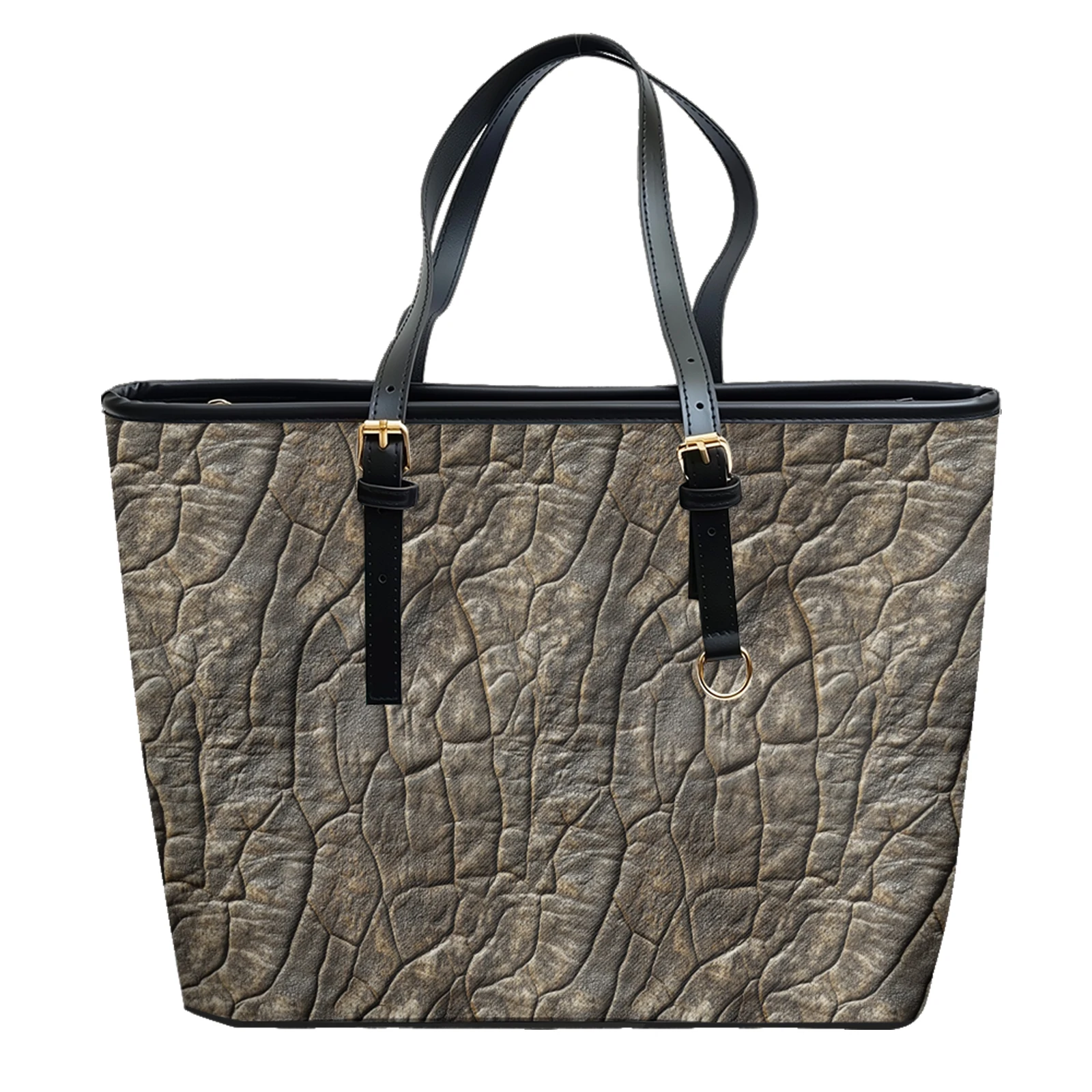 Geometric Printed Oxford PVC Leather Shoulder Bag Zipper Lightweight Tote Minimalist Daily Use Convertible Work Weekend Purse