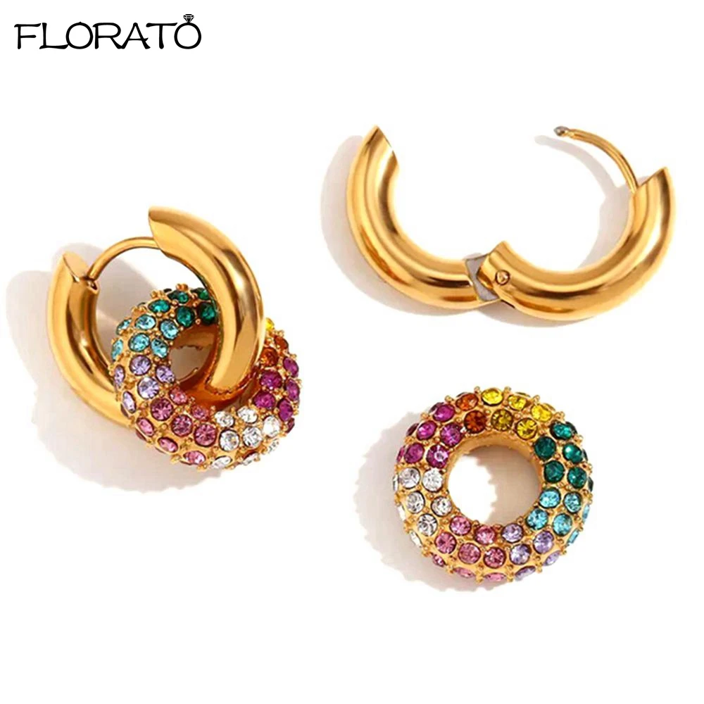 

2025 New Luxury Gold Plated Chunky Hoop Earrings for Women New Punk Circle Pendant Earrings Luxury Zircon Huggie Jewelry Gift